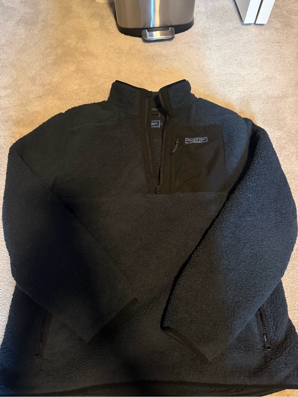 Navy Sherpa Quarter-Zip Pullover with Chest Pocket